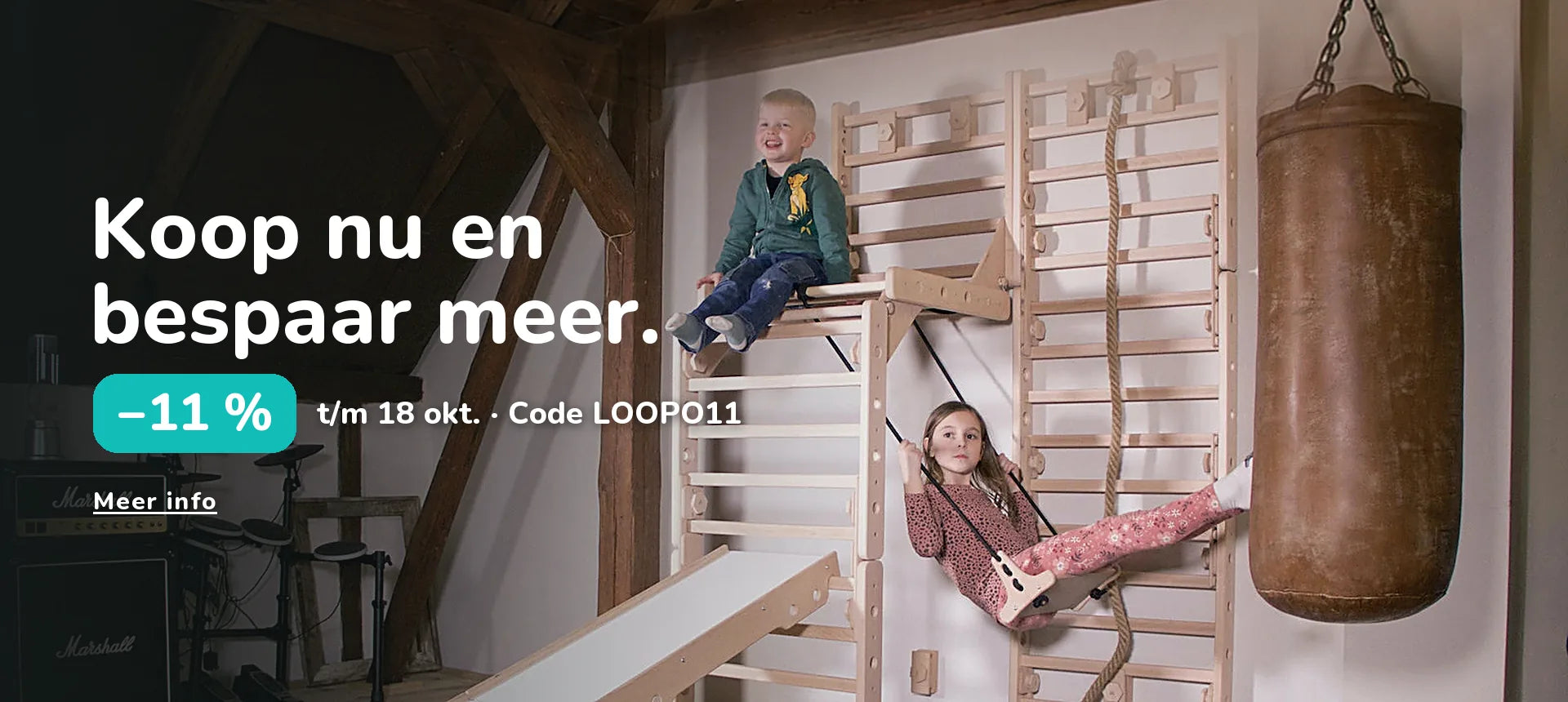 Koop nu en bespaar meer. −11 % t/m 18 okt. · Code LOOPO11